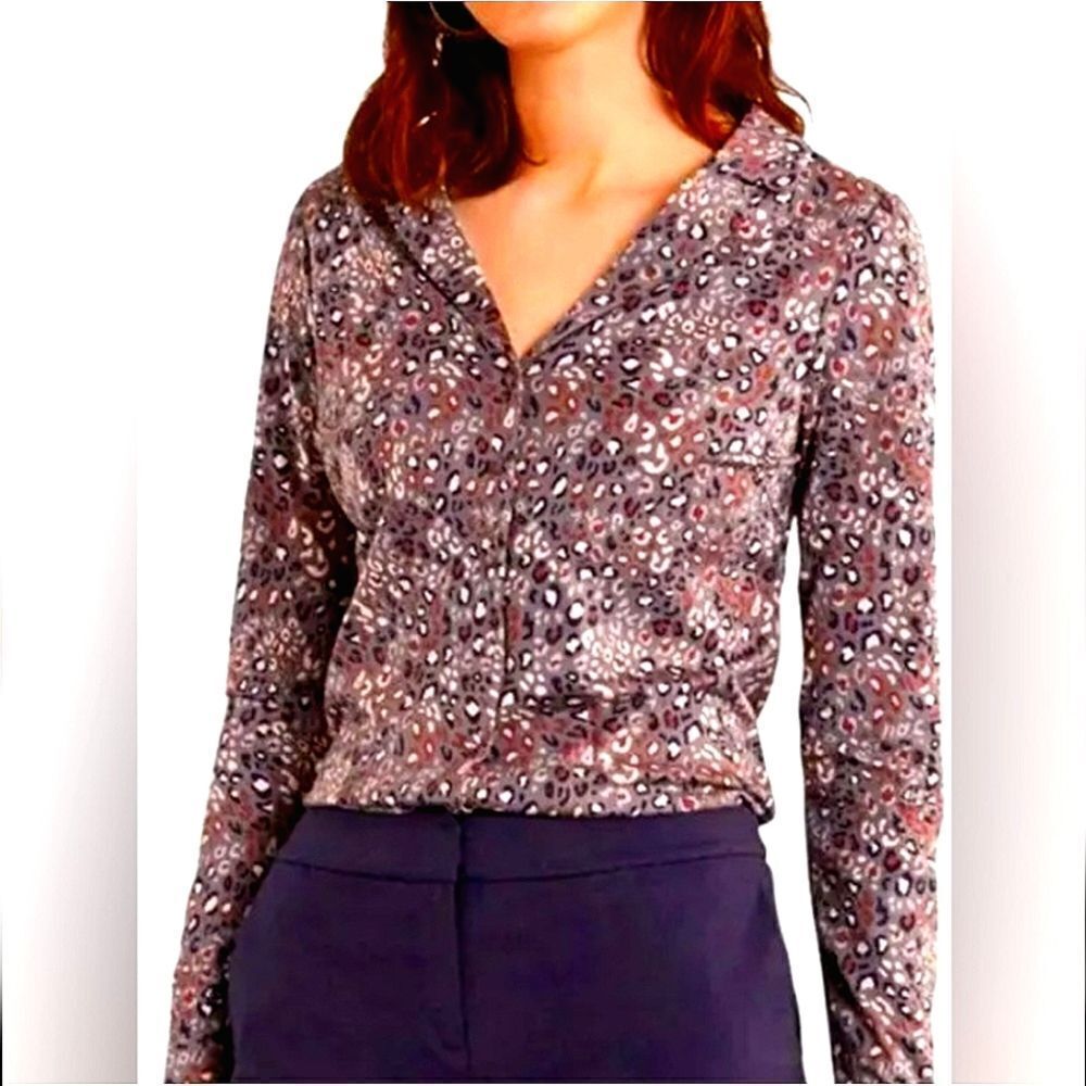 Boden Animal Print Button Up Top Sz 2